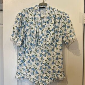 Scarlet Darkness Floral Blue and White Women's Top Size XL
